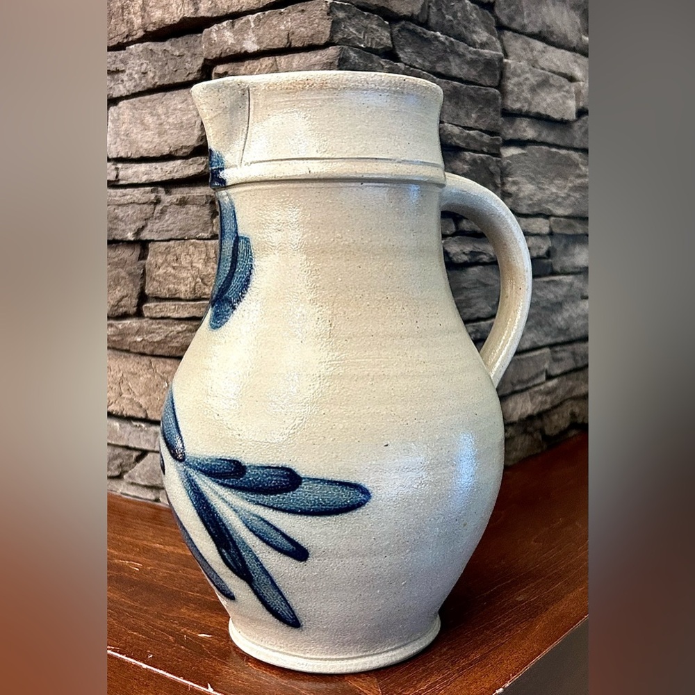 c. 1994 Vtg Wisconsin Pottery Salt Glazed Stoneware Jug Handled Pitcher